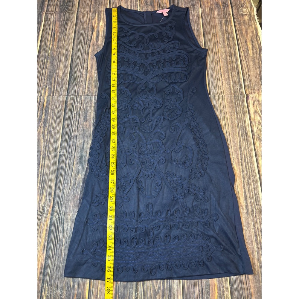 Lilly Pulitzer Sheath Dress Womens M Navy Blue Mesh Soutache Ribbon Sleeveless - Picture 4 of 16